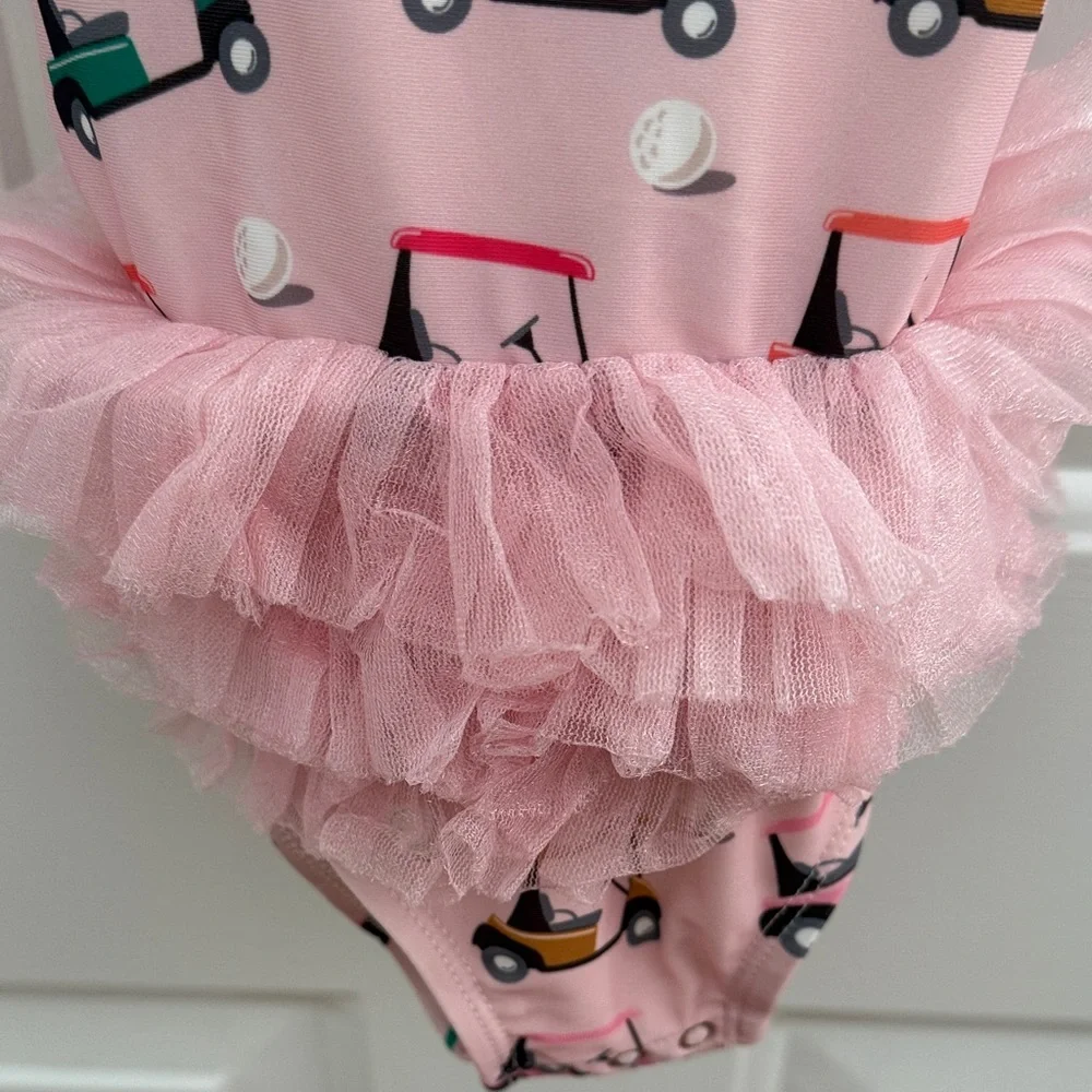 Pink Kids Swim One Piece with Ruffle Detail